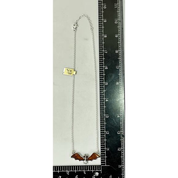 Baltic Amber Bat Wing Pendant -925 Sterling Silver - 17.5-19.5” NEW Gothic - Picture 15 of 16